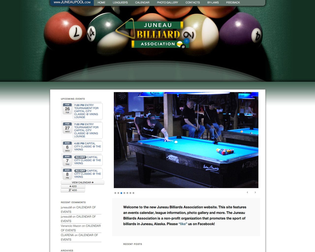 Juneau Billiards Association website before