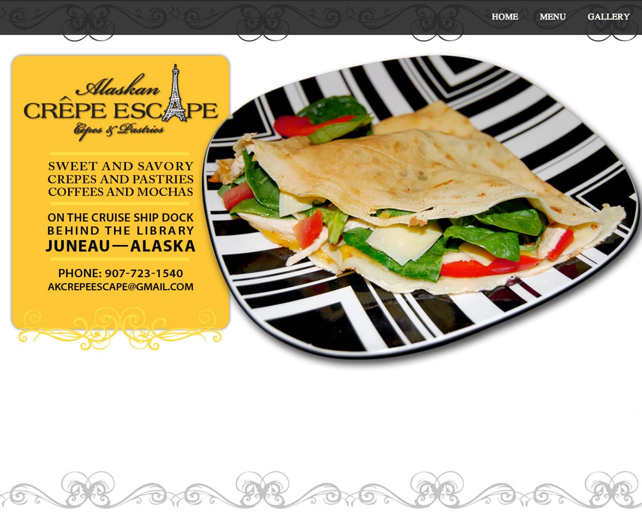 Alaskan Crepe Escape website before