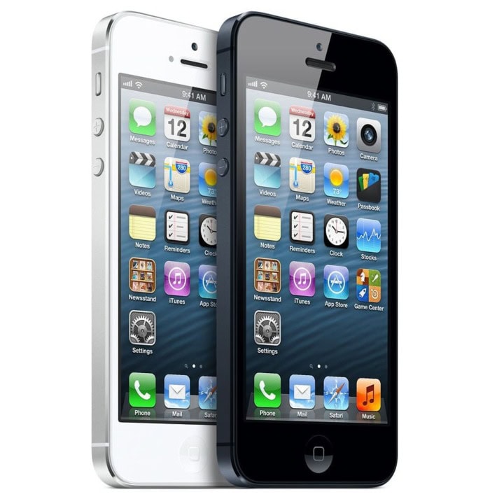 High-quality image of white and black smartphones displaying app icons on home screens.