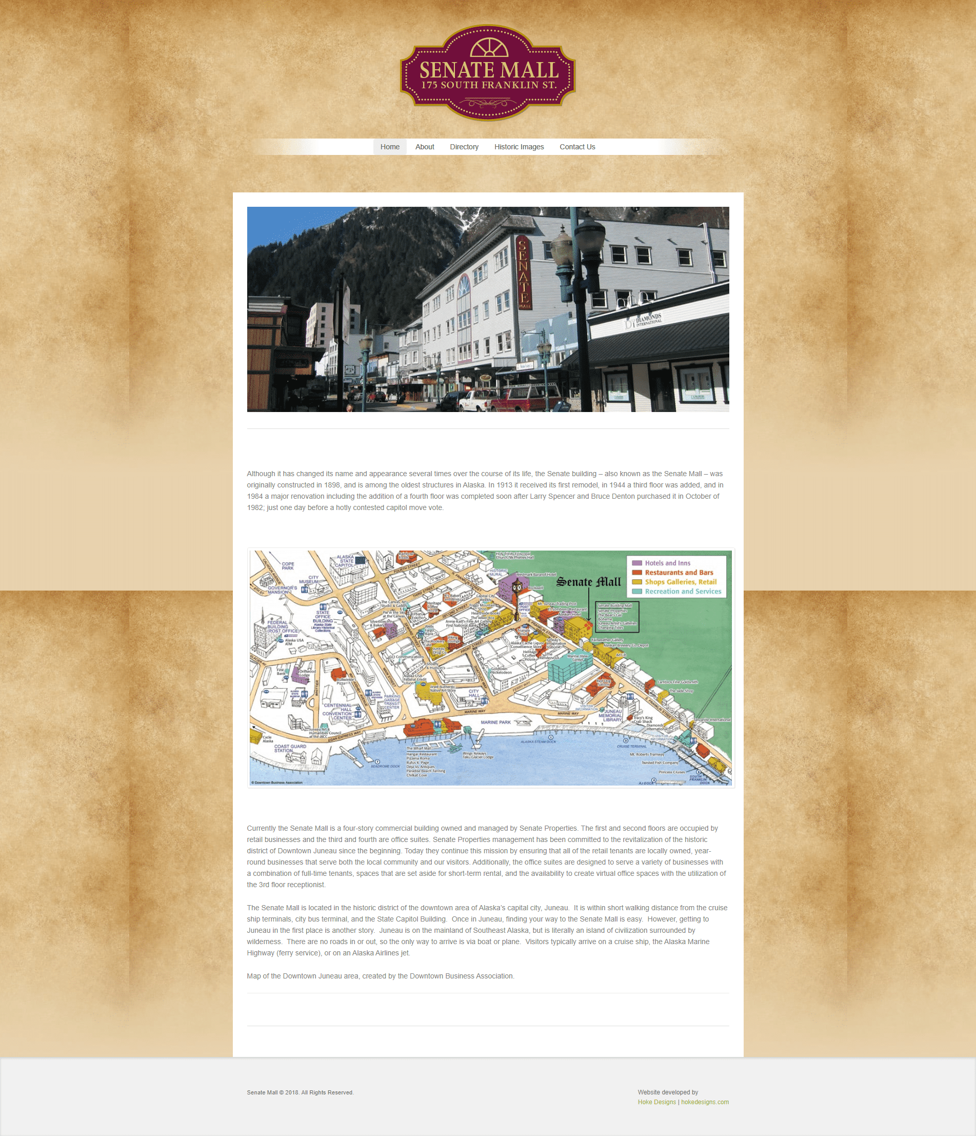 Historic downtown Alaska shopping district with retail, dining, and services.