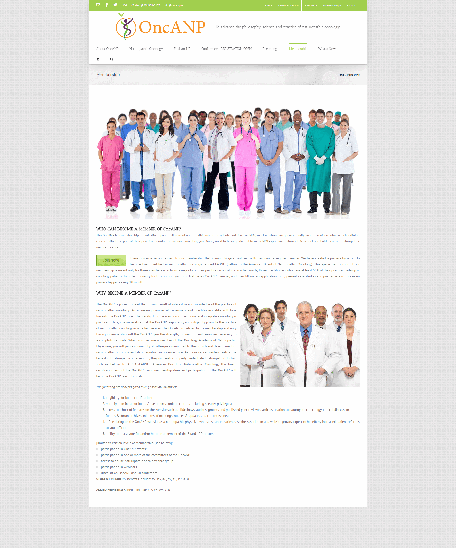 Group of diverse healthcare professionals, including doctors and nurses, advocating for naturopathic cancer care and membership at OncANP.