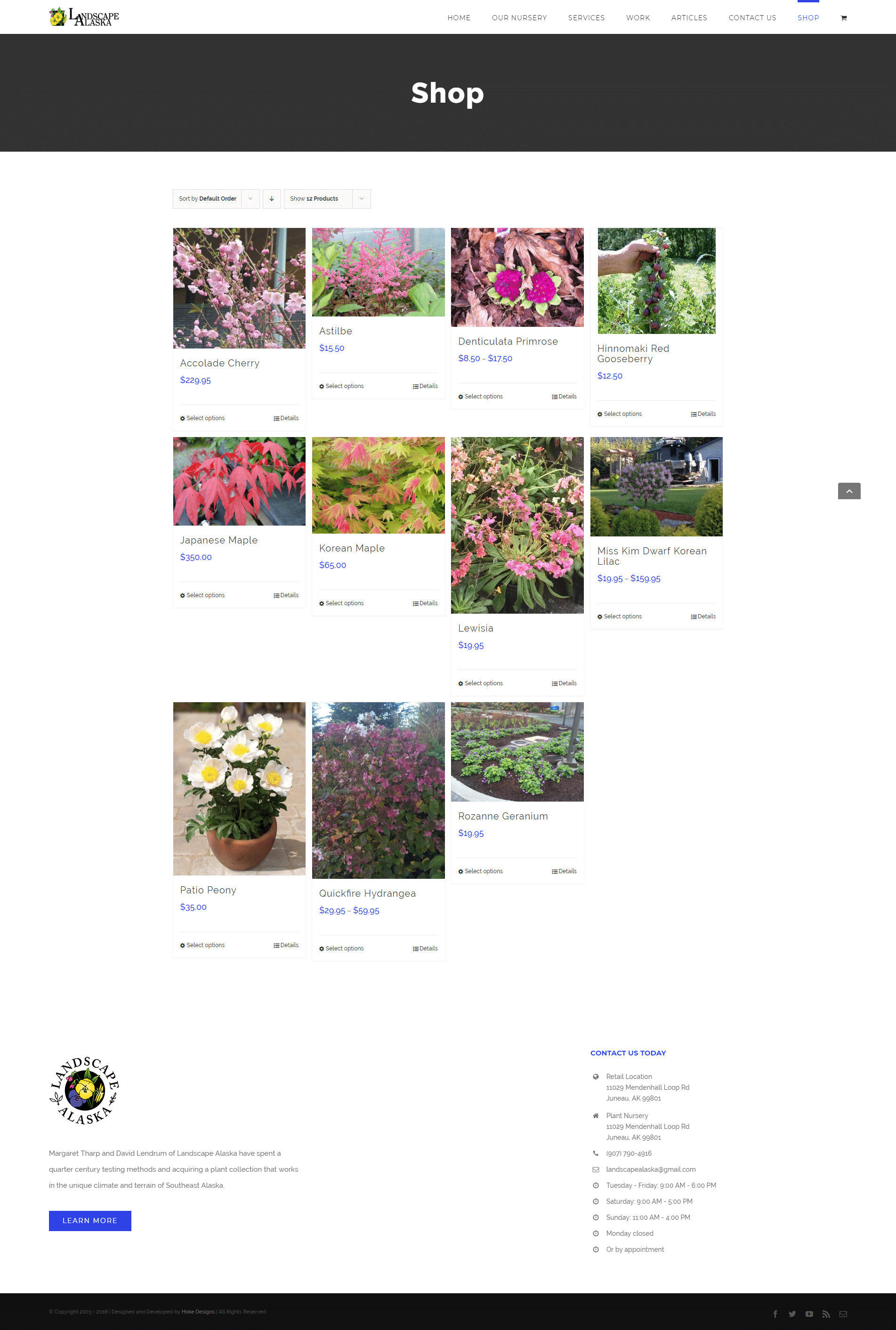 Various flowering plants including cherry, maple, hydrangea, and more for garden landscapes.