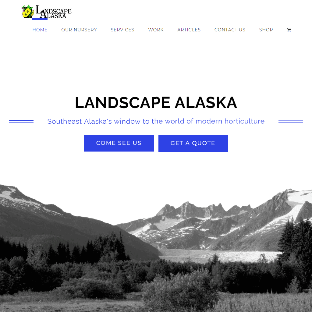 Alaska landscape design featuring mountains and lush greenery.