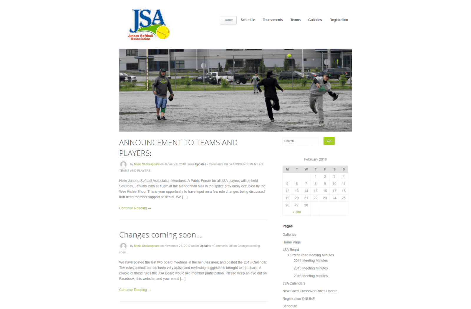 Juneau Softball Association website before
