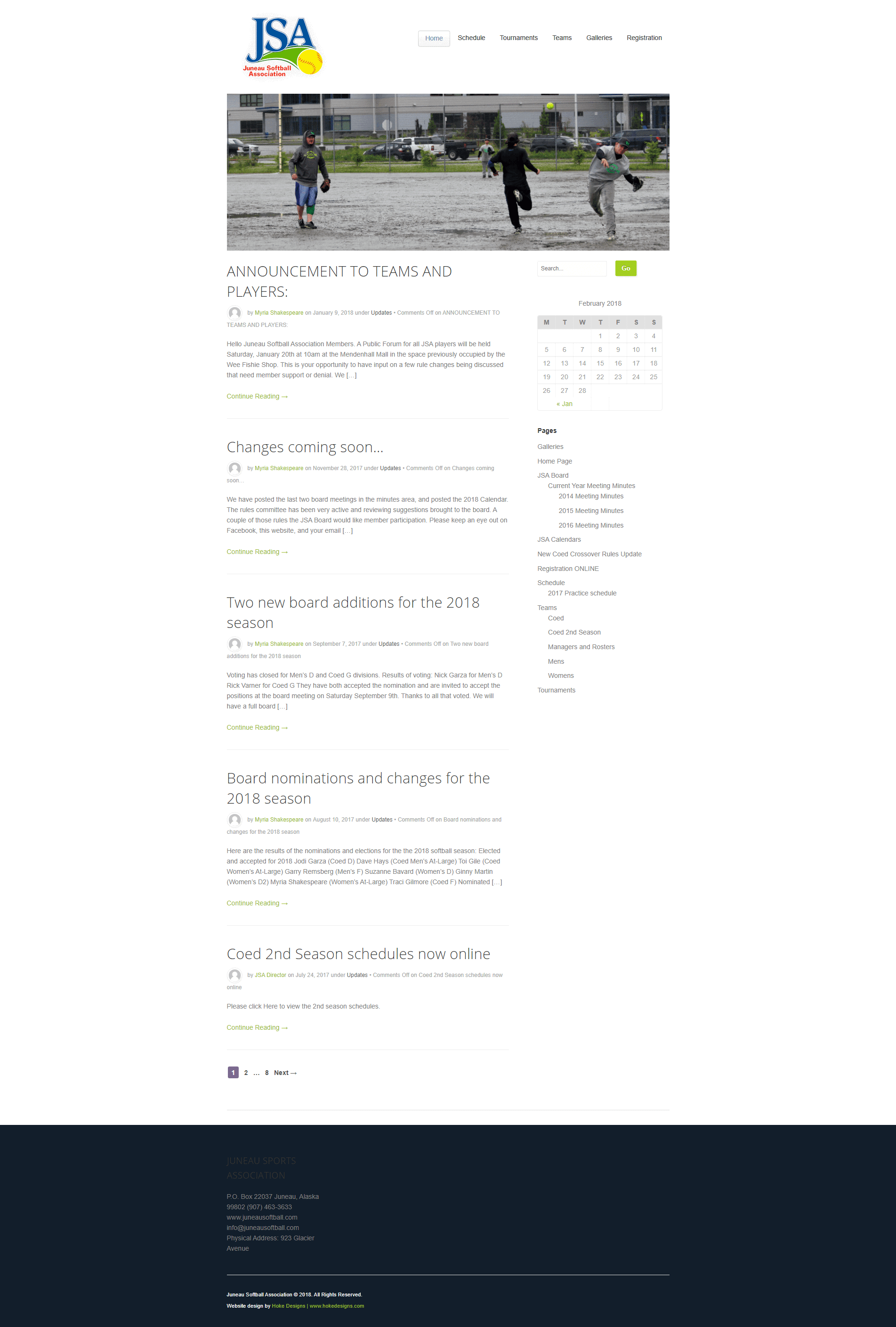 Softball team announcement webpage header.