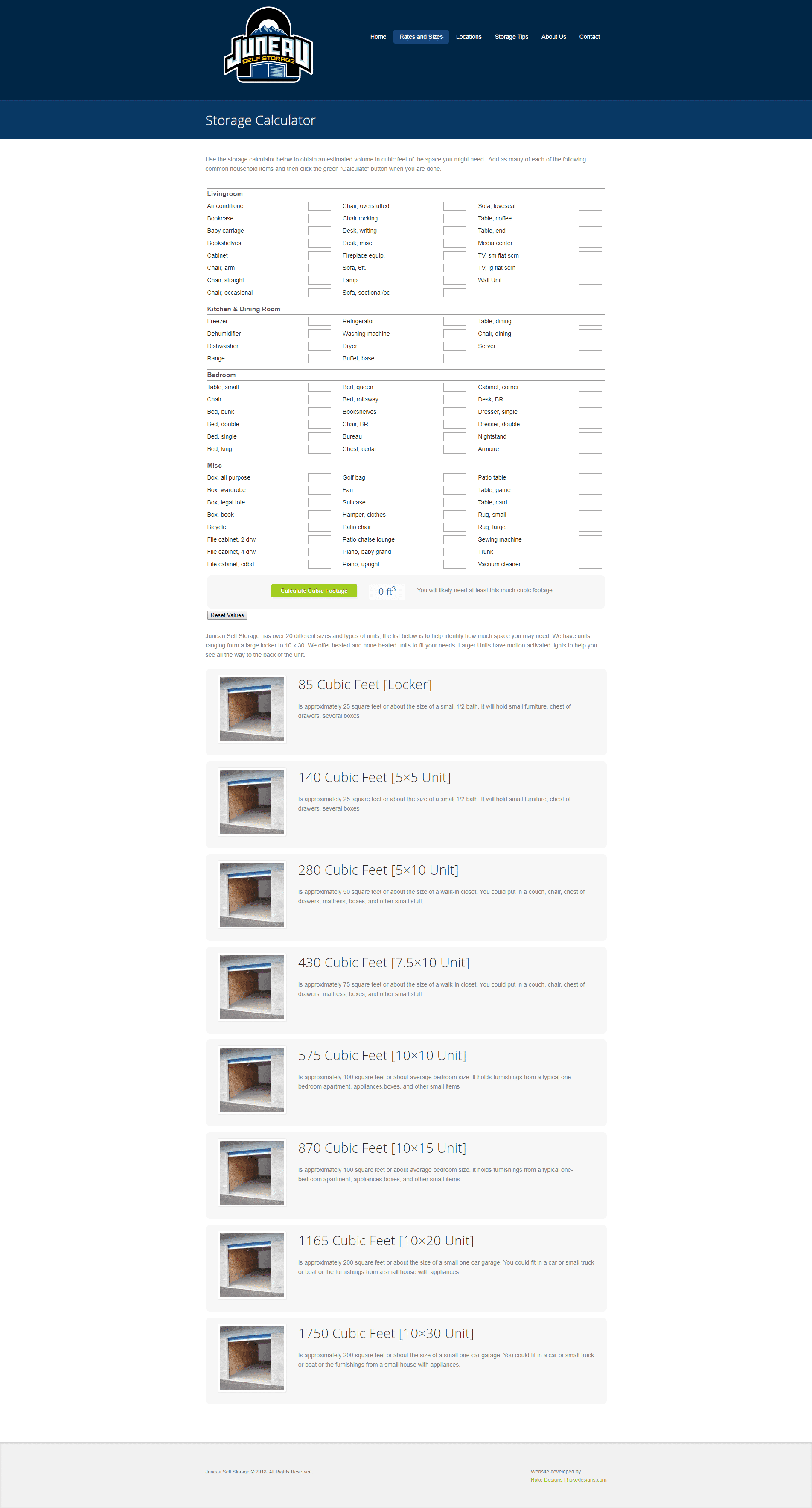 Storage space estimator for custom storage solutions by Hoke Designs. Optimize your closet, garage, or home organization.
