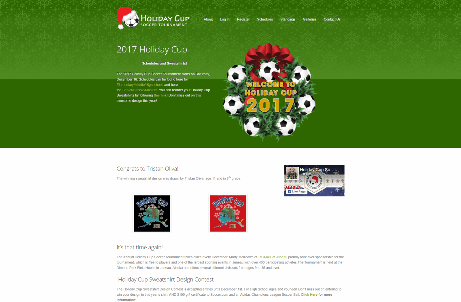 Juneau Holiday Cup website before