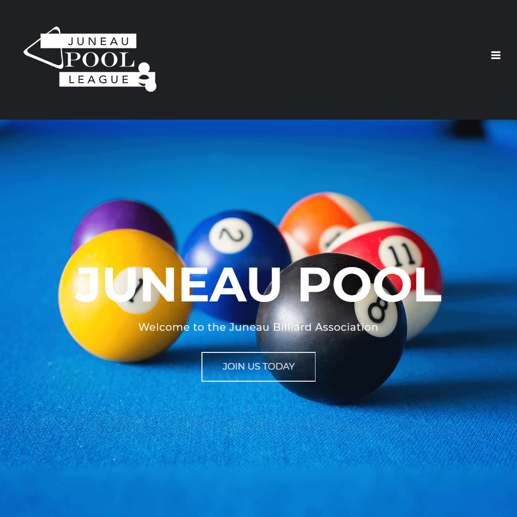 High-quality image of billiard balls on a pool table for Juneau billiards league.