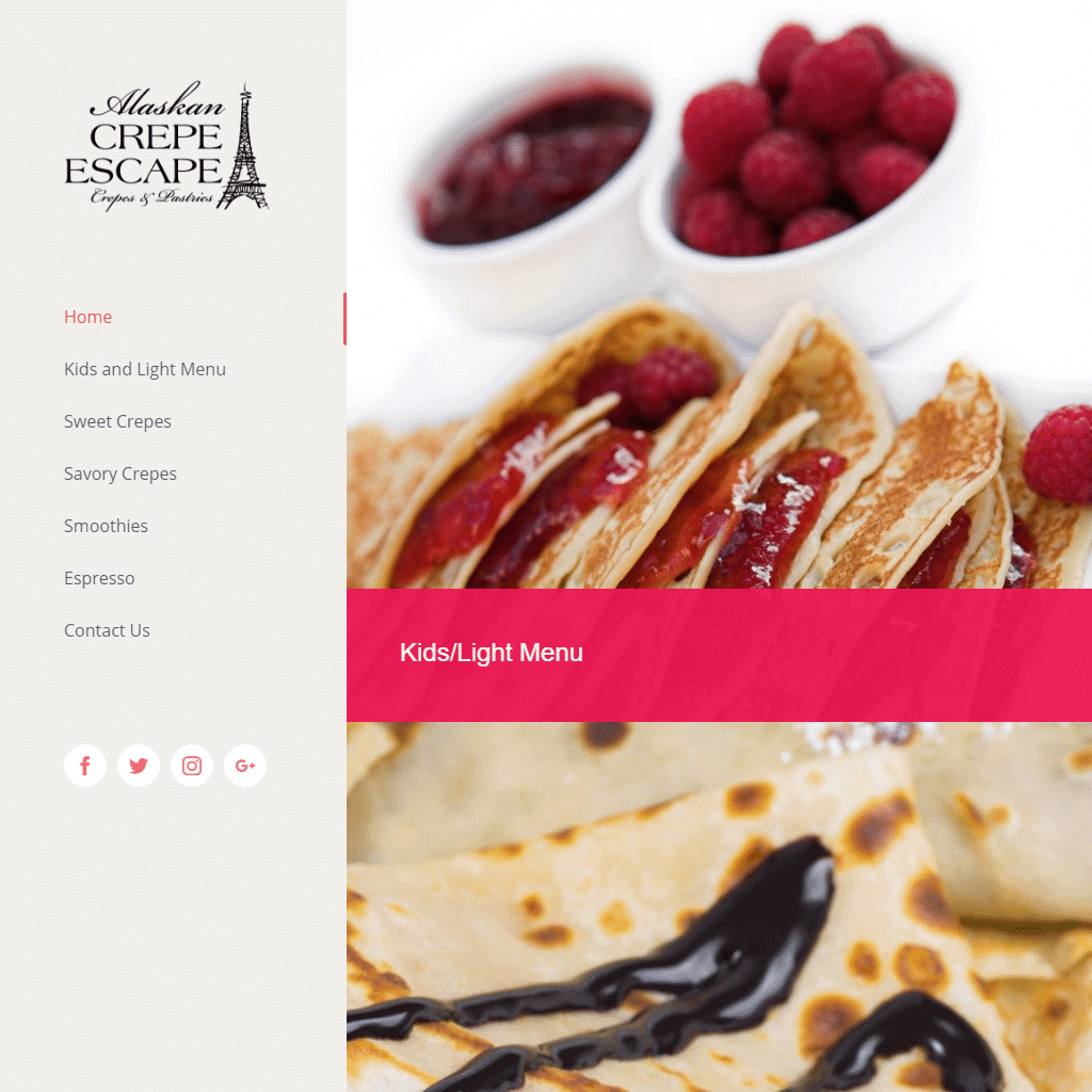 Colorful crepes with fresh berries, syrup, and chocolate.
