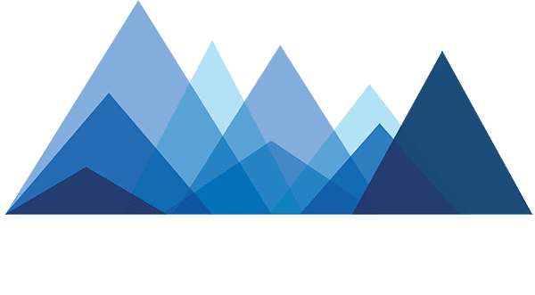 Stylish mountain peak logo in shades of blue for Hoke Designs, emphasizing creative branding and digital marketing services.