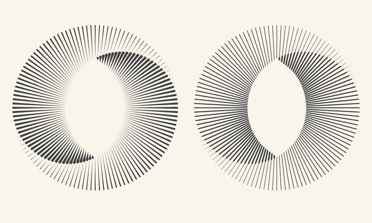 Geometric logo by Hoke Designs featuring a sleek, modern black and white circular pattern.