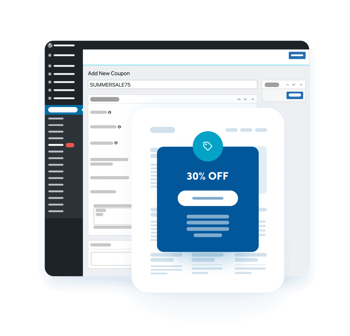 Close-up of digital marketing with 30% off coupon on screen.