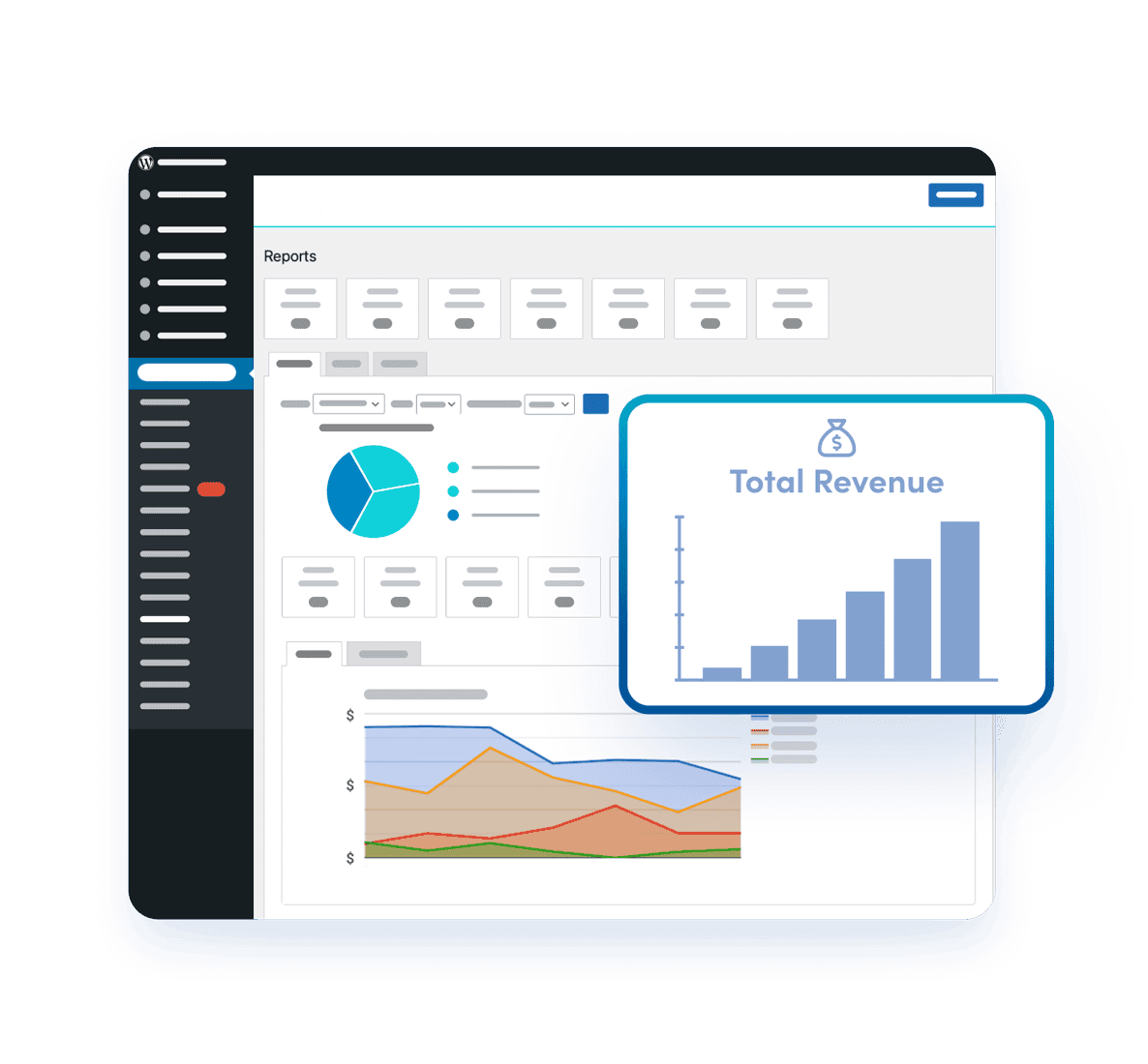 Alt text: Business analytics dashboard showing revenue charts and data insights for Hoke Designs.