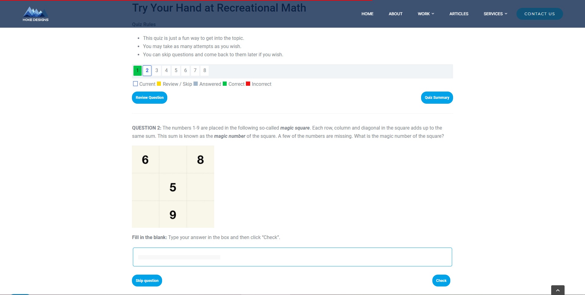 Colorful math quiz interface with numbers and answer options.
