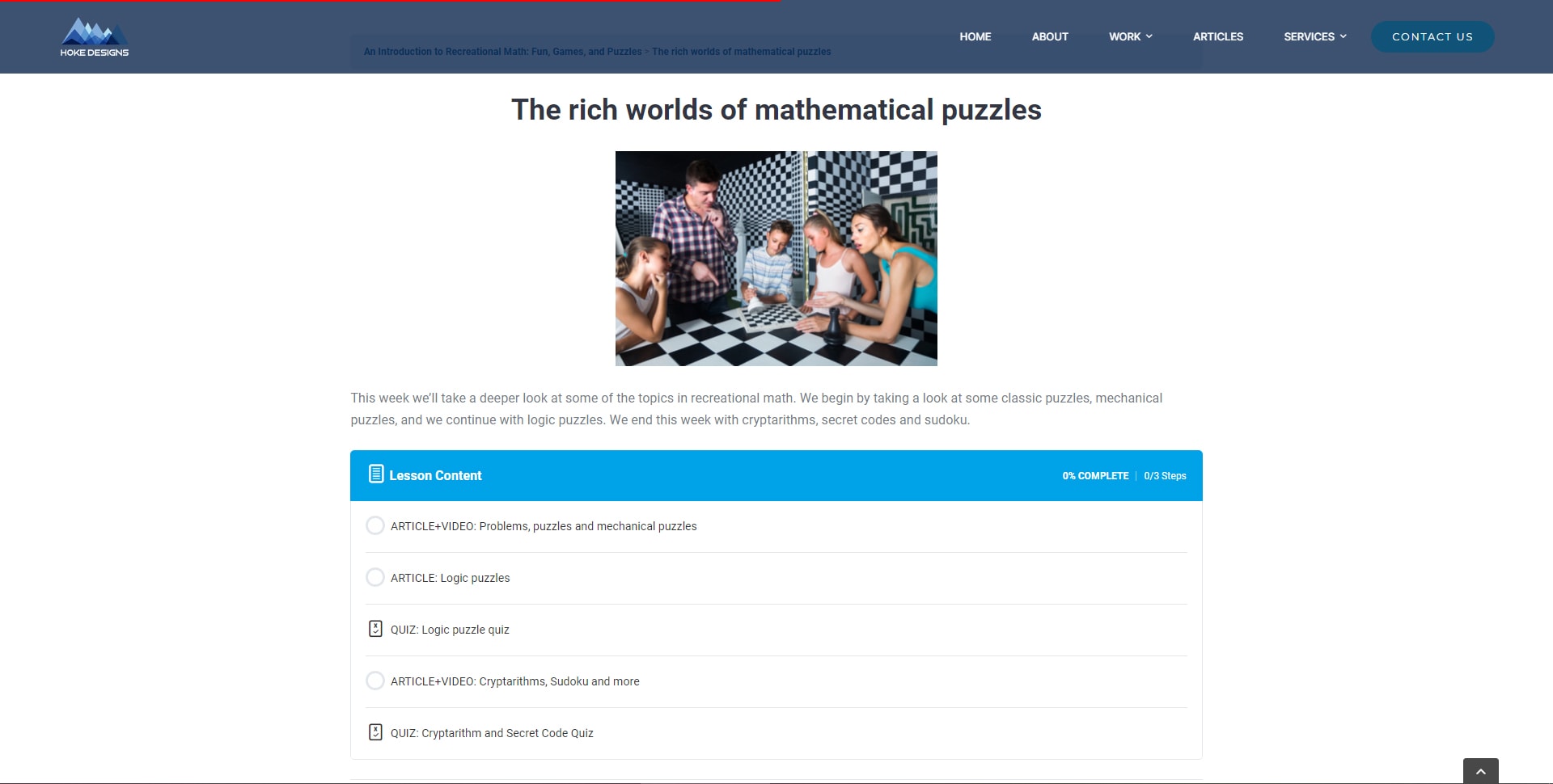 Colorful recreational math puzzles scene.