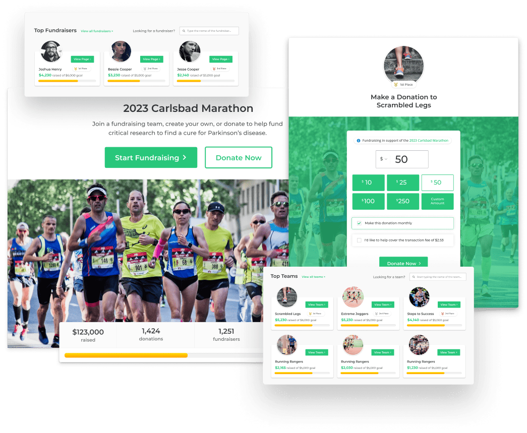 Fundraising marathon setup for Parkinson's awareness.