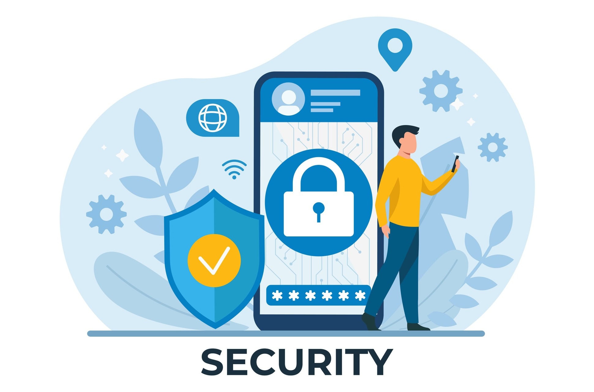 Secure mobile phone with locks and shields illustrating digital security and protection.