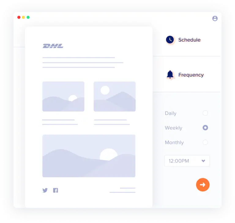 Efficient DHL scheduling web interface with options for weekly shipping plans and delivery time settings.