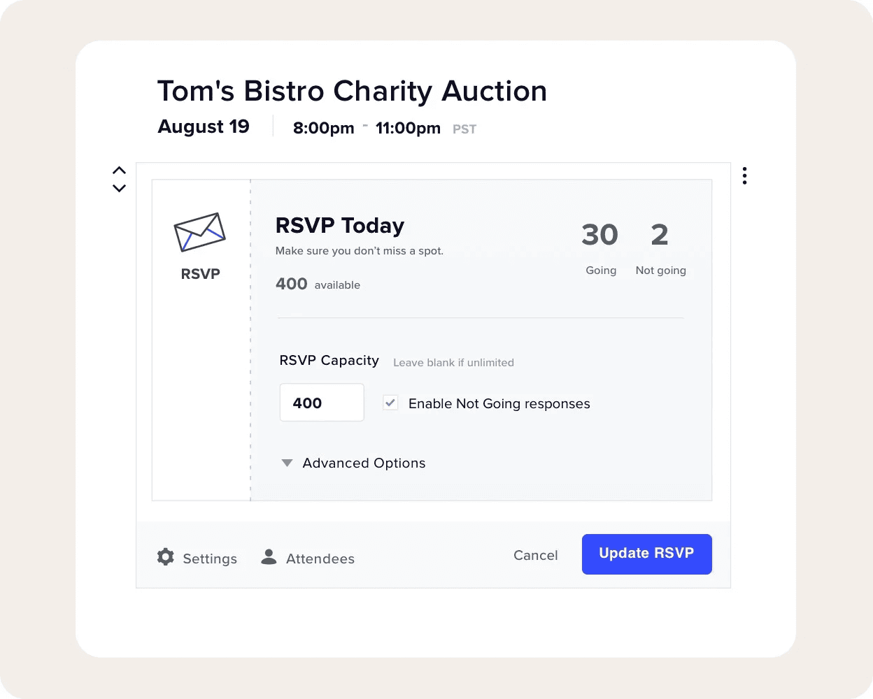 RSVP for charity auction event.