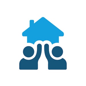 Illustration of two people holding a house, symbolizing family-focused home design and community.