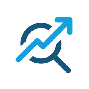 Analytics icon with upward trend arrow for business growth.
