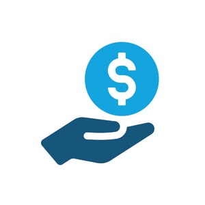 Icon of a hand holding a dollar sign, representing financial assistance or funding solutions.