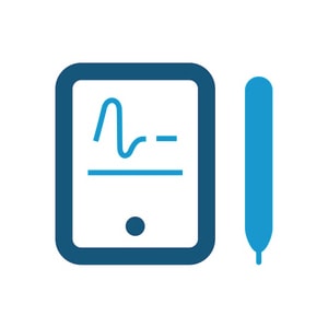 Close-up of digital health monitor with heartbeat graph and stylus pen, used for health tracking and diagnostics.