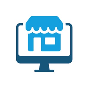 Computer monitor with storefront icon for online store branding.
