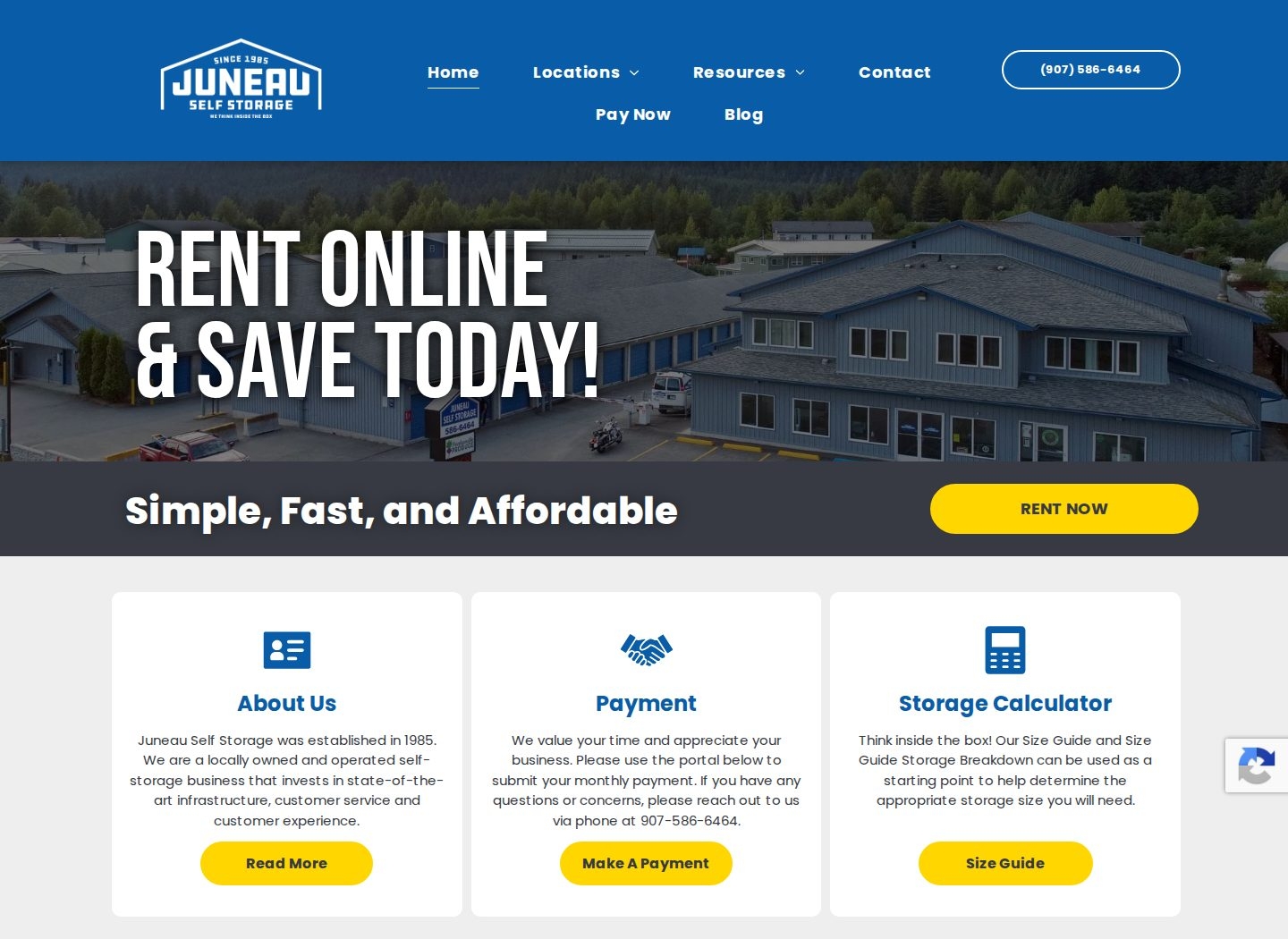 Juneau Self Storage website
