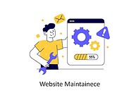 Website maintenance illustration showing gears and progress bar for site performance.