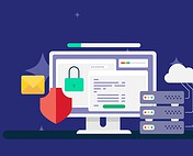 Managed hosting concept with security and cloud technology elements.
