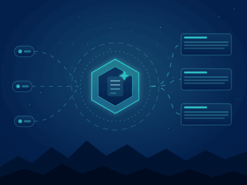 Futuristic digital data network with hexagon icon and data flow lines.