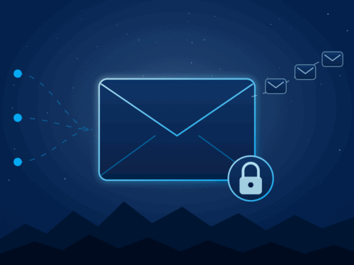 Neon-style email icon with lock symbol representing secure messaging.