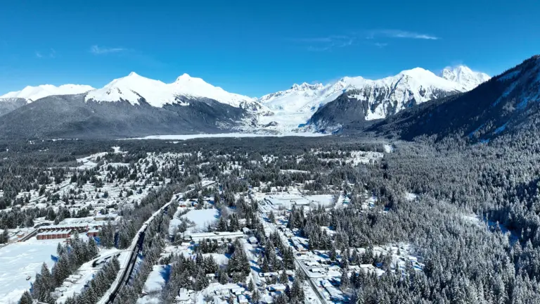 Mendenhall Glacier above the valley in winter