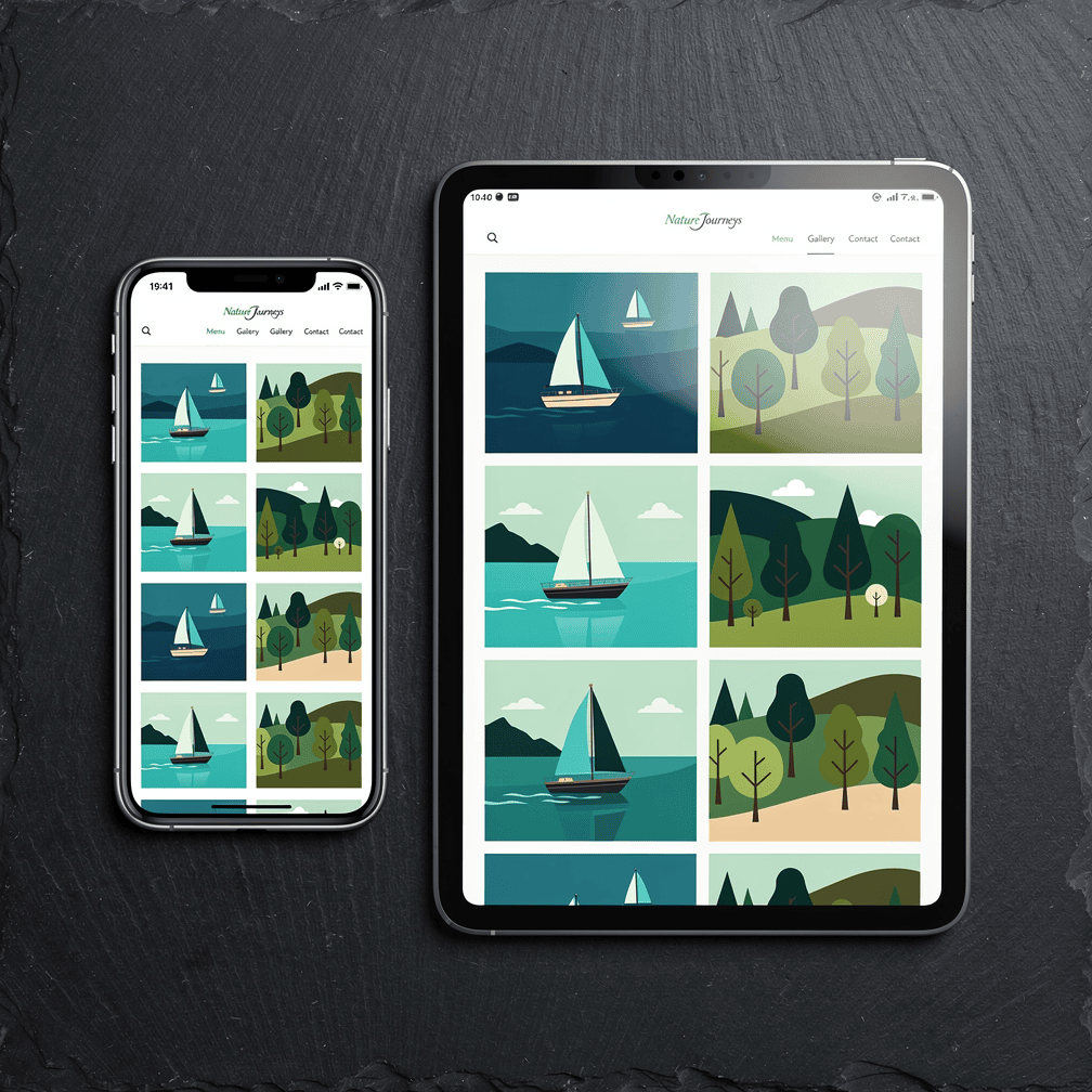 Phone and tablet displaying a responsive tile-based layout adapting to each screen